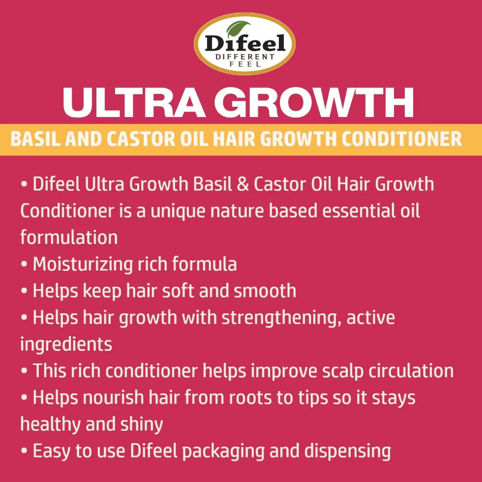 Difeel Ultra Growth Basil & Castor Conditioner 12oz | Thicker Hair Growth - Image 2
