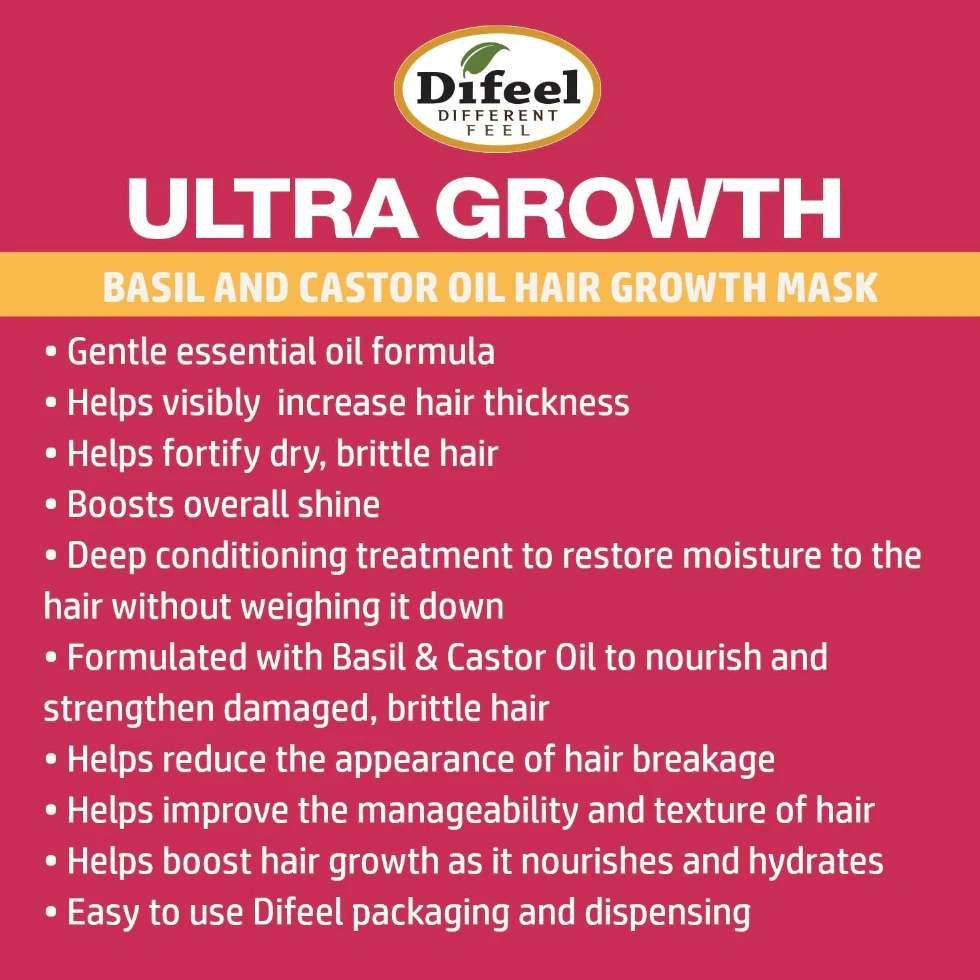 Difeel Ultra Growth Basil & Castor Hair Mask 8oz | Hair Growth & Repair - Image 3