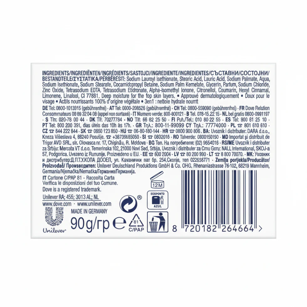 Dove Original 3-in-1 Beauty Cream Bar 90g | Cleanses, Moisturizes & Nourishes Skin - Image 3