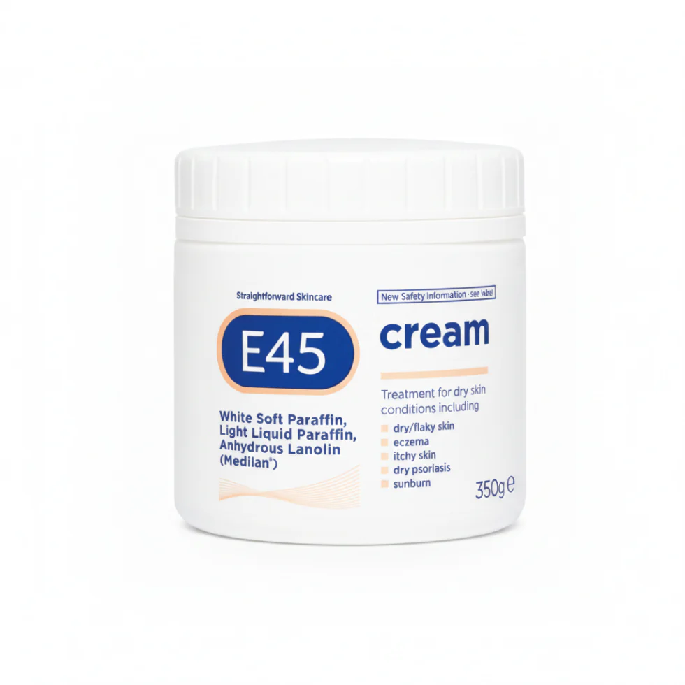 E45 Cream 350g | Dry, Itchy & Sunburn Relief with Paraffin & Lanolin Formula
