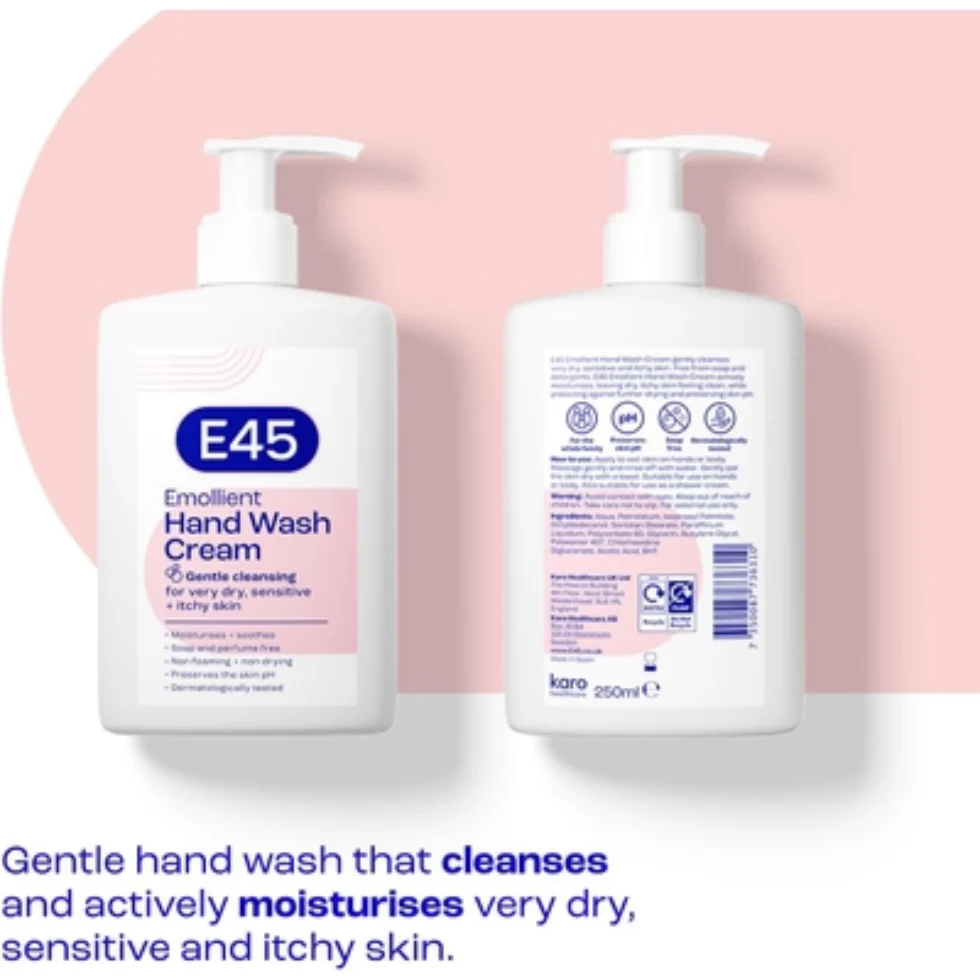 E45 Emollient Hand Wash Cream 250ml | Gentle Moisturising Dry Skin Cleanser - Image 2