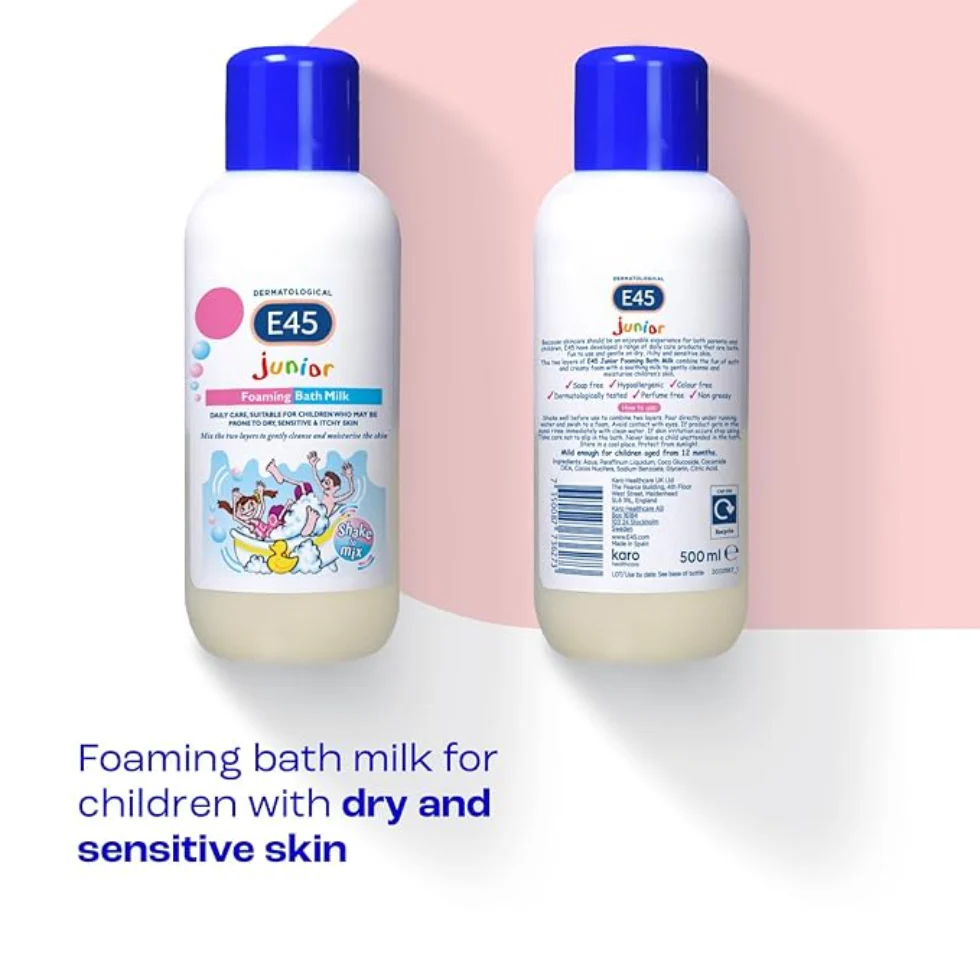 E45 Junior Foaming Bath Milk 500ml | Gentle Moisturising Bath for Children’s Dry Skin - Image 2