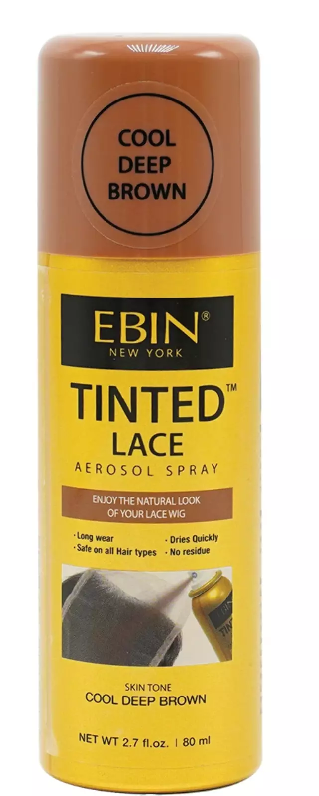 EBIN Tinted Lace Aerosol Spray 80ml | Medium, Dark, Light & Cool Deep Brown – Natural Wig Tint - Image 7