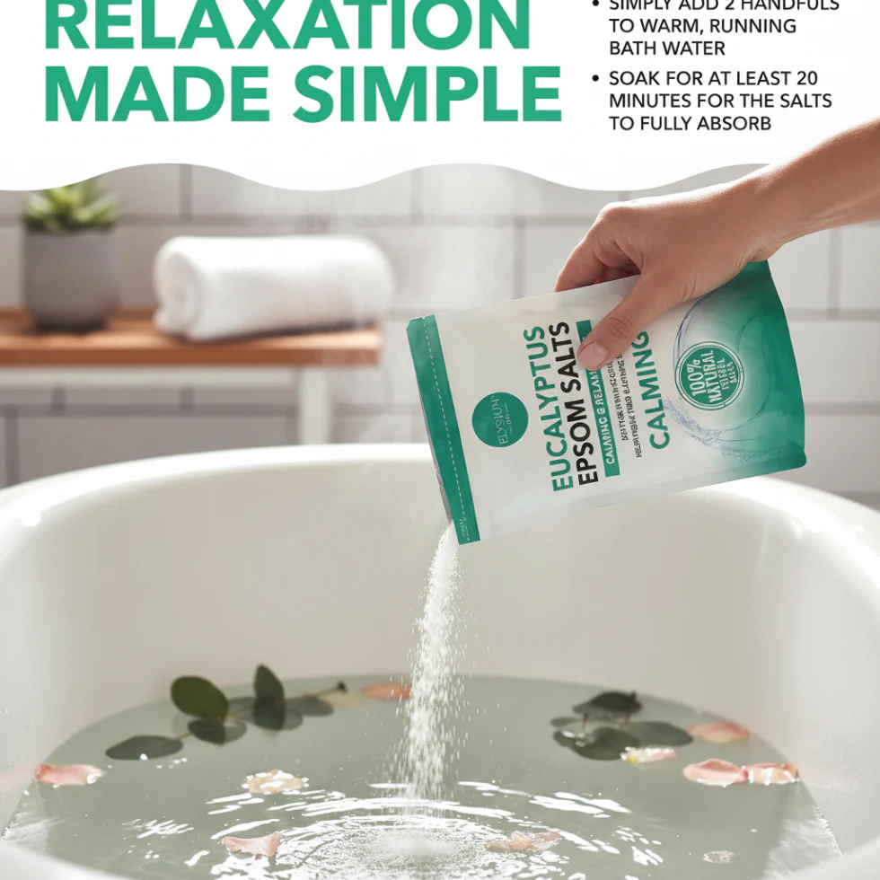 Elysium Spa Natural Eucalyptus Epsom Salts 450g | Relax, Soothe & Detox Bath - Image 2