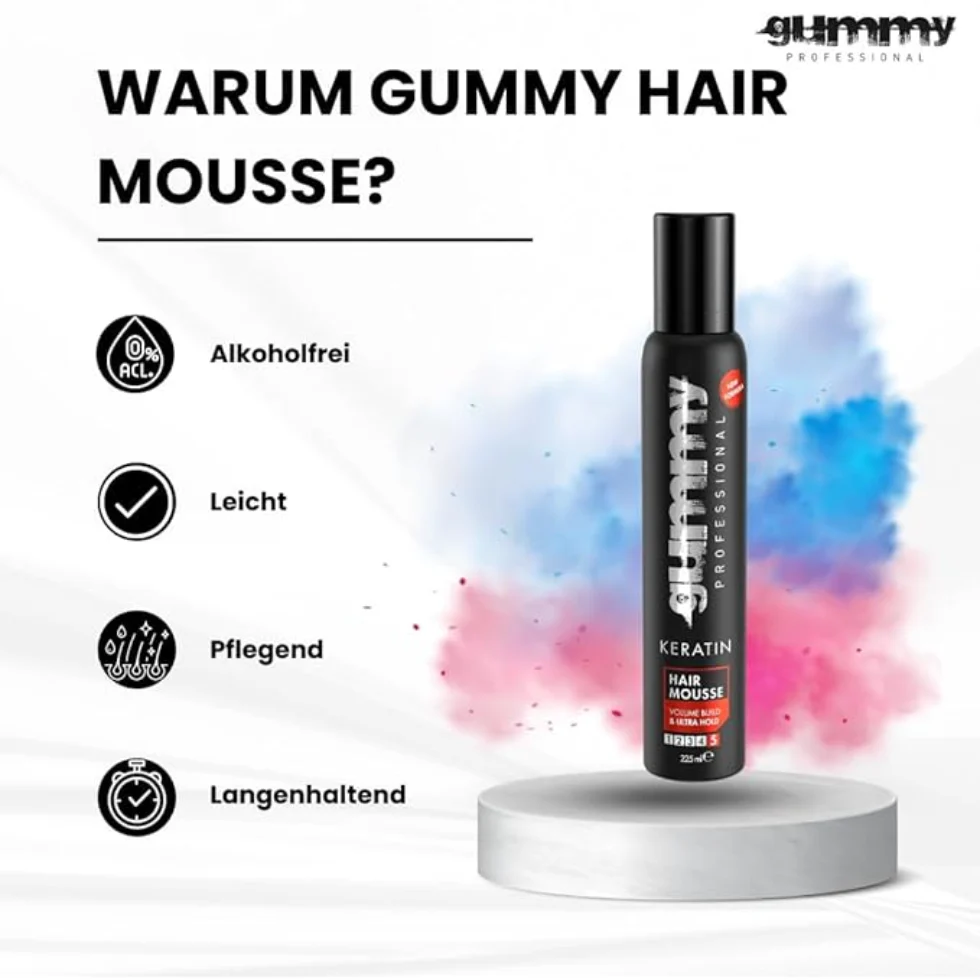 Gummy Professional Keratin Hair Mousse 225ml | Volume Boost Ultra Hold Styling - Image 2