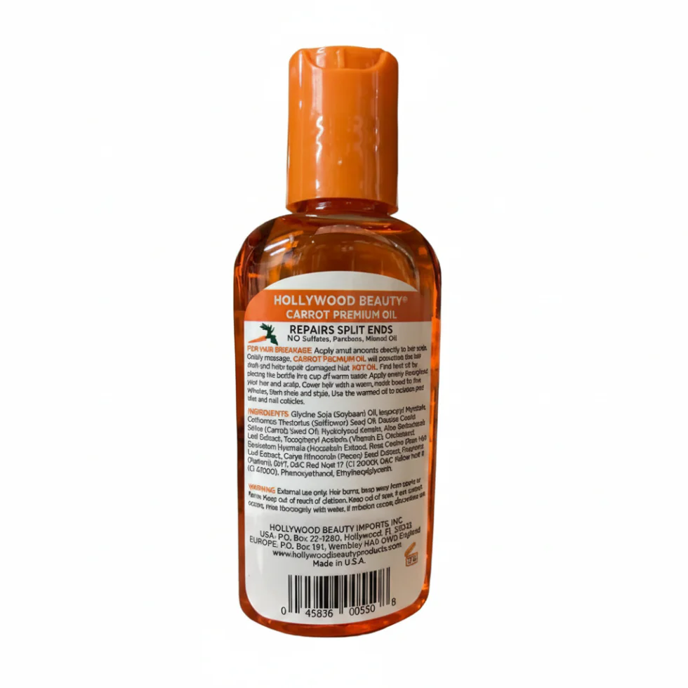 Hollywood Beauty Carrot Oil 59.2ml | Repair Split Ends & Strengthen Damaged Hair Care - Image 2
