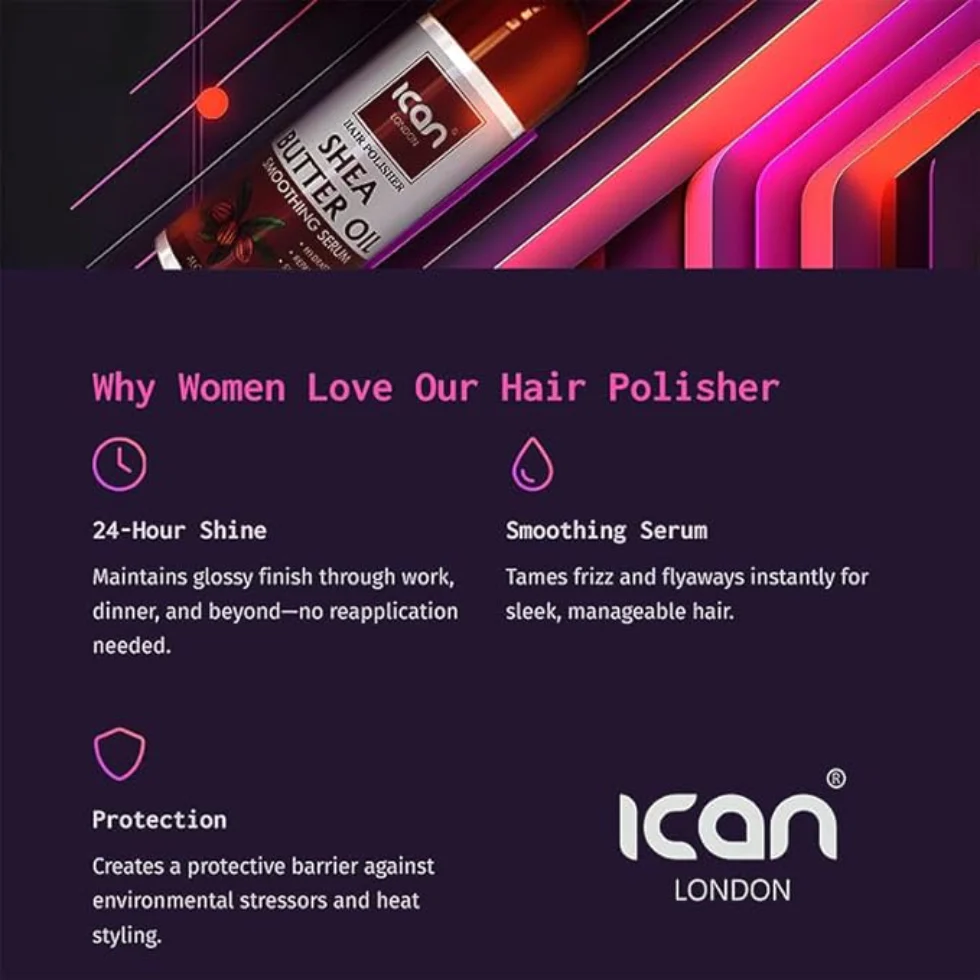 ICAN London Shea Butter Oil Smoothening Hair Serum 207ml | Smooth & Shine - Image 2