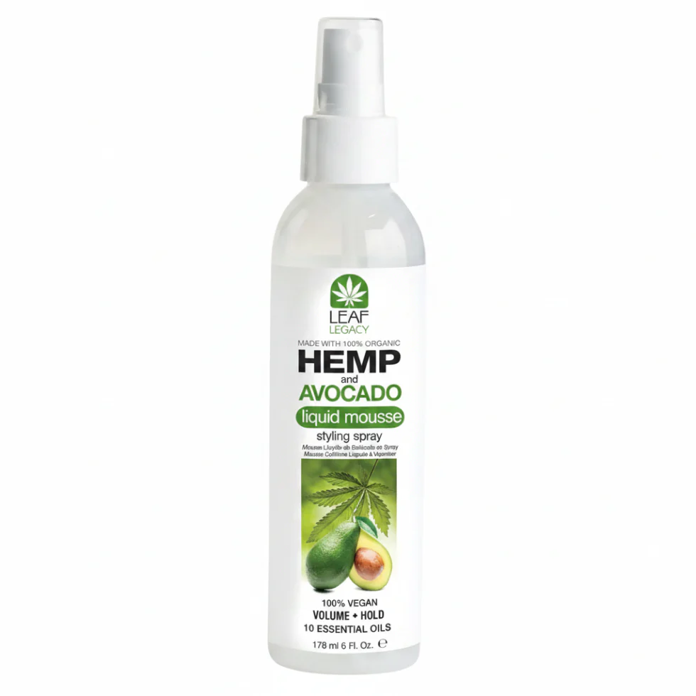 LEAF LEGACY Hemp & Avocado Liquid Mousse Styling Spray 6oz | Volume & Hold