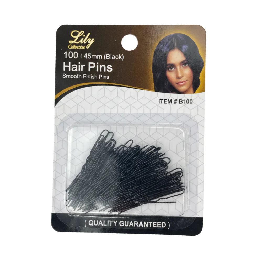 LILY 45mm Black Hair Pins 100PCS | Smooth Finish Salon Bobby Pins