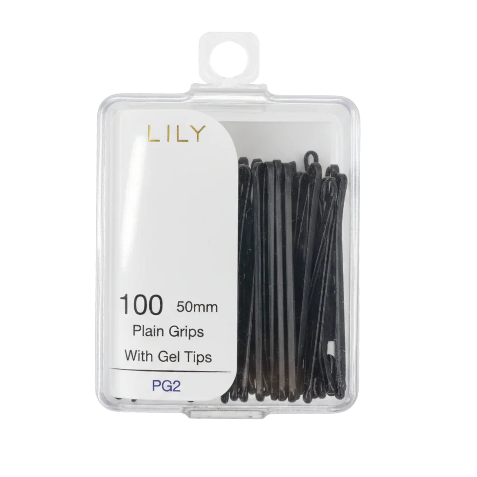 LILY 50mm Plain Hair Grips Gel Tips 100PCS | Soft Hold Salon Pins