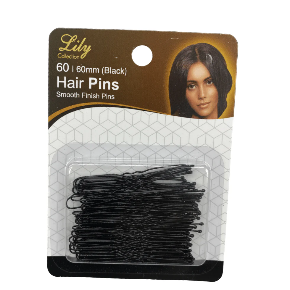 LILY 60mm Black Hair Pins 60PCS | Smooth Finish Salon Bobby Pins