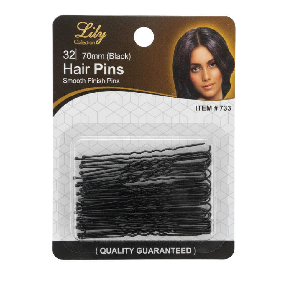 LILY 70mm Black Hair Pins 32PCS | Smooth Finish Salon Bobby Pins