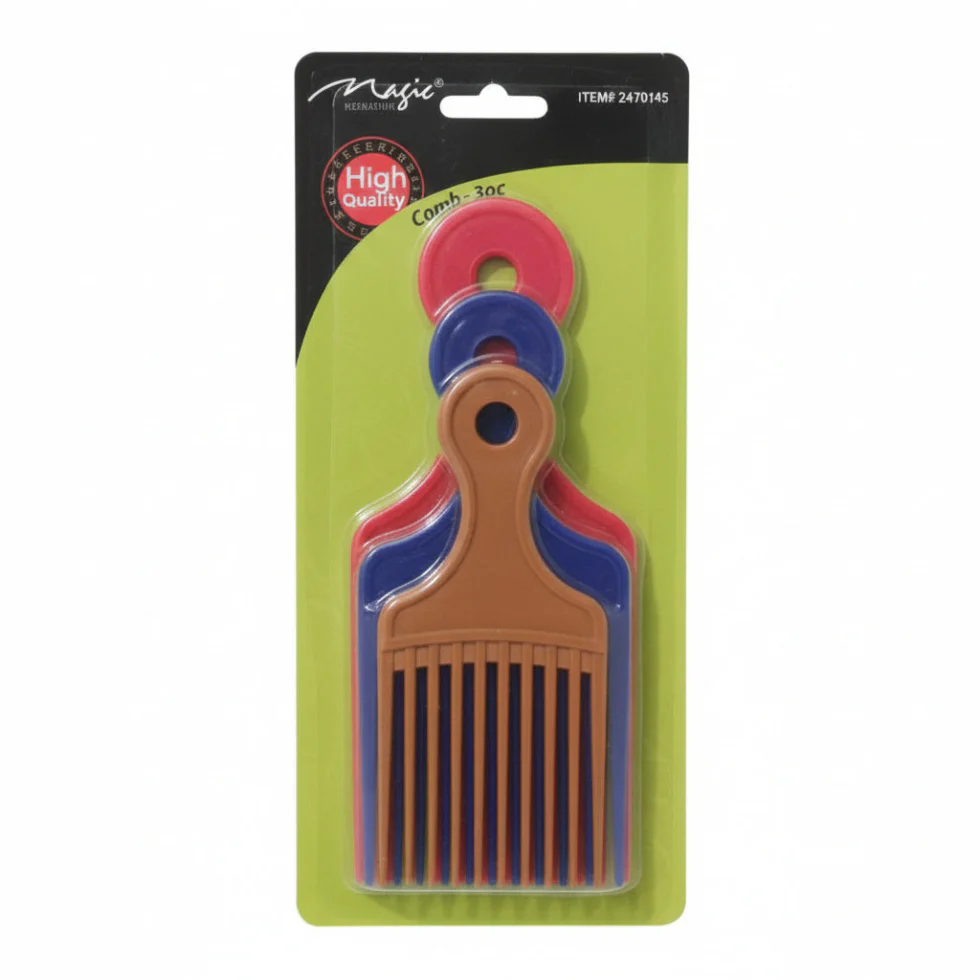 Magic Collection Plastic Pik Comb 3PC 2470AST | Hair Styling & Afro Comb Set