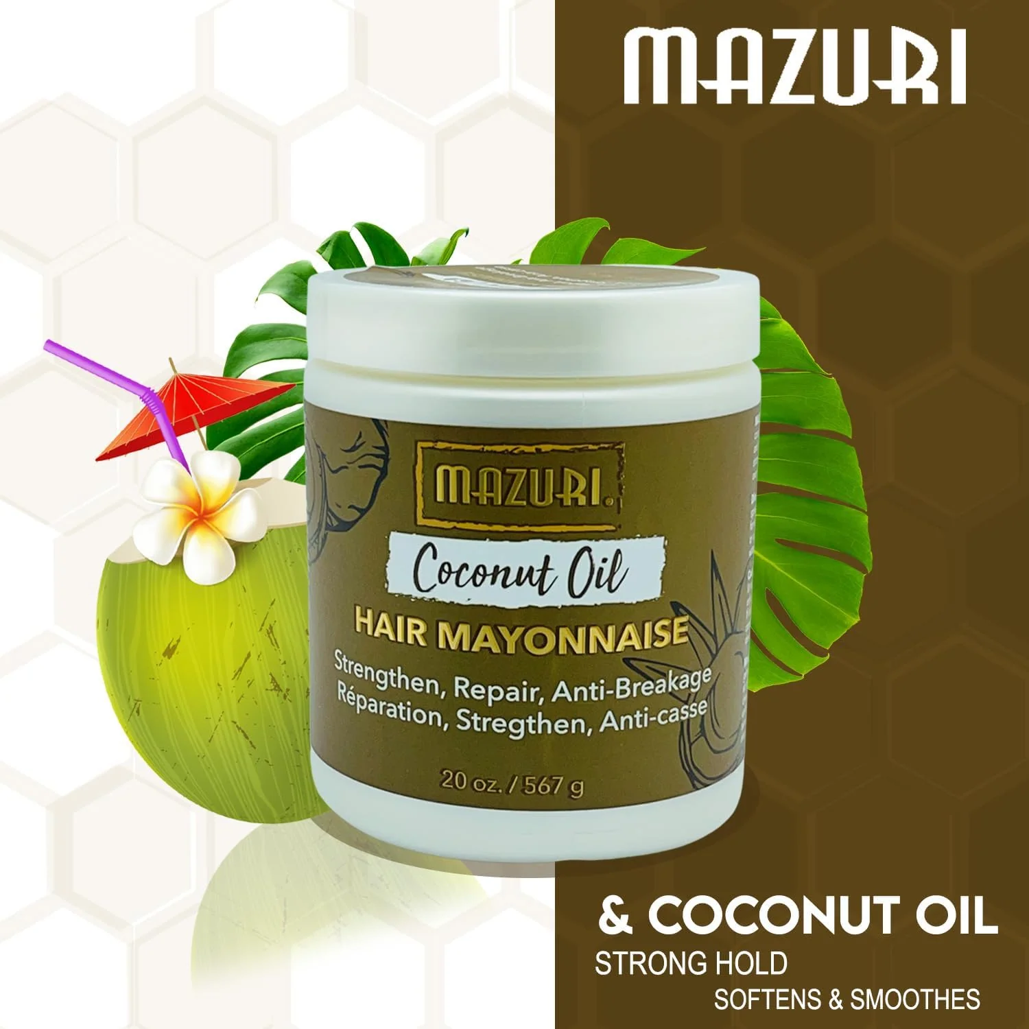 Mazuri Coconut Oil Hair Mayonnaise 567g- Strengthen, Repair & Prevent Breakage - Image 3