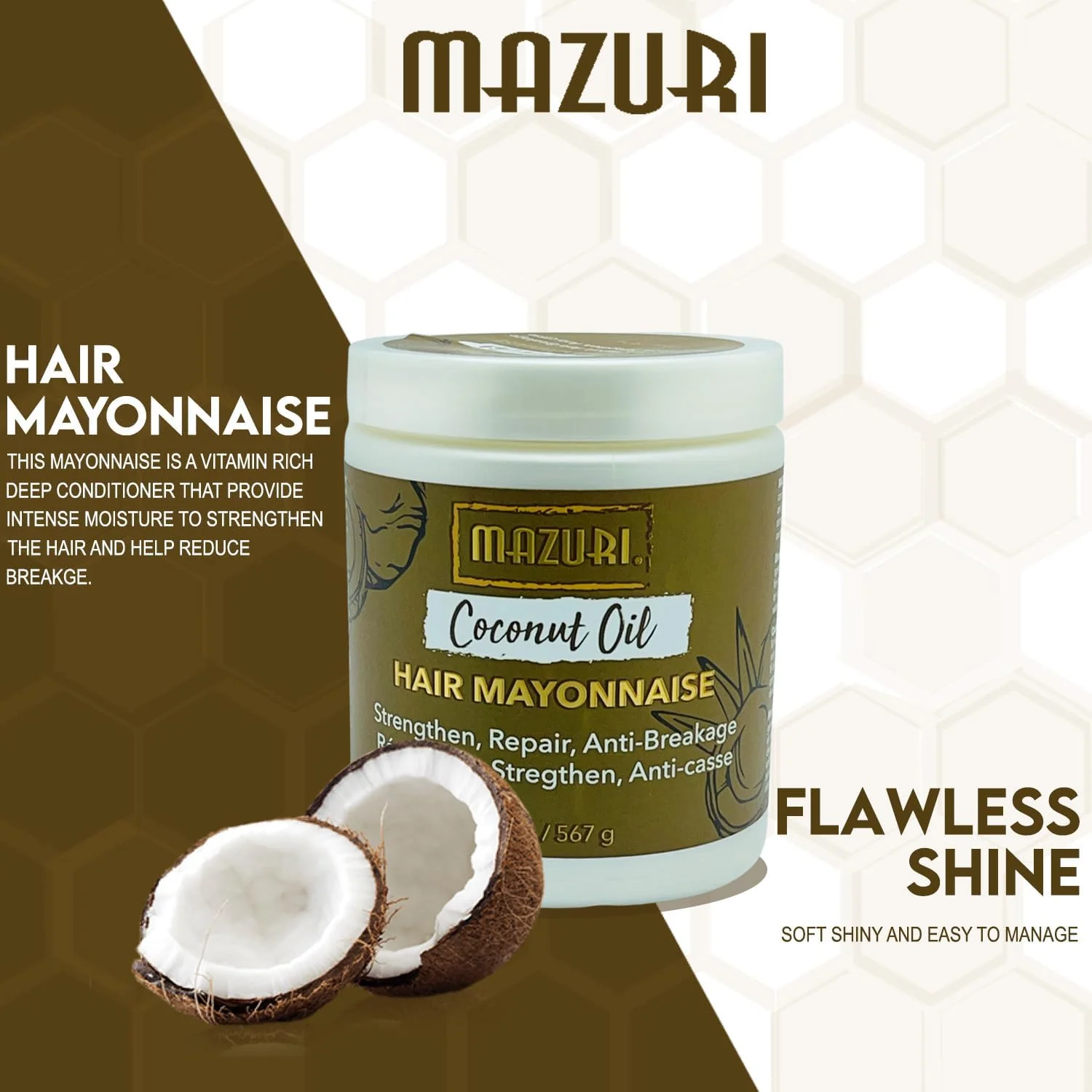 Mazuri Coconut Oil Hair Mayonnaise 567g- Strengthen, Repair & Prevent Breakage - Image 5