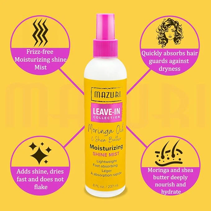 Mazuri Moringa Oil & Shea Butter Moisturizing Shine Mist 237ml  Hydrate & Glow - Image 3