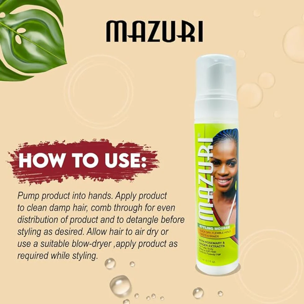 Mazuri Styling Mousse 237ml | Rosemary & Ginger Volumizing Hair Foam - Image 2