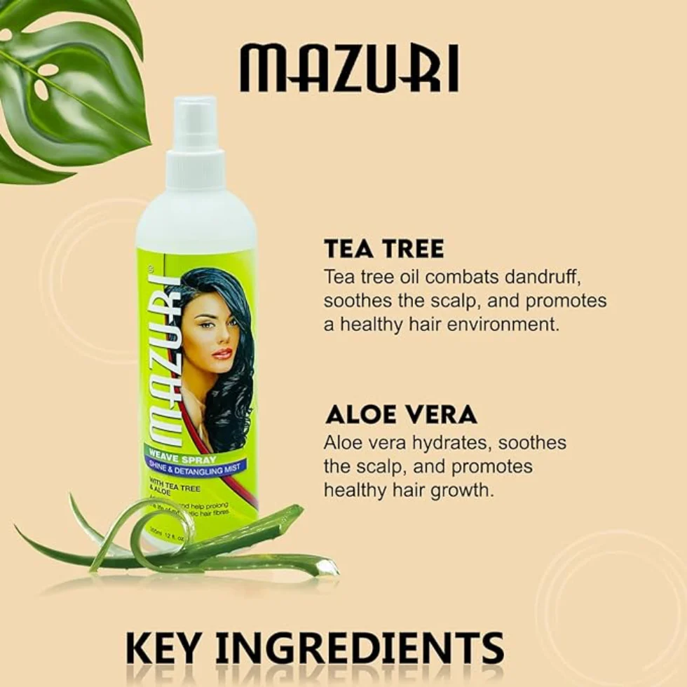 Mazuri Weave Spray 355ml | Shine & Detangling Mist with Tea Tree & Aloe - Image 2