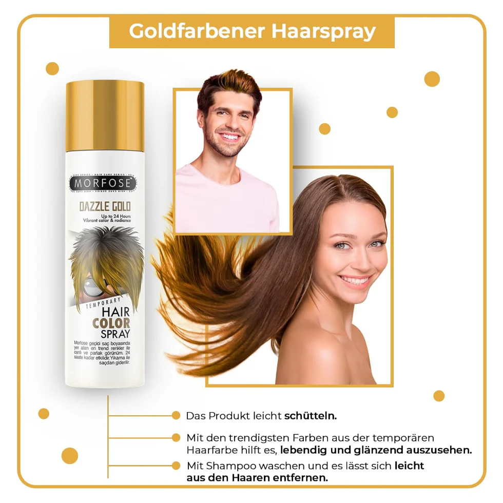 Morfose Dazzle Gold Hair Colour Spray 150ml | Temporary Metallic Gold Color - Image 2