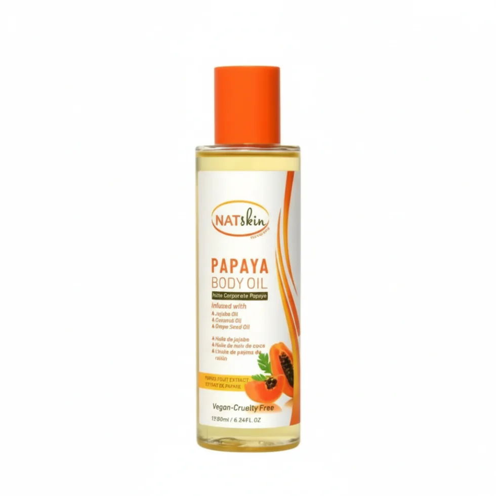 NATSkin Papaya Body Oil 180ml | Infused With Jojoba, Coconut, Grape Seed Oil