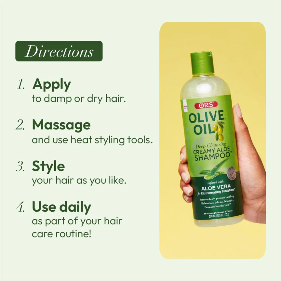ORS Olive Oil Aloe Shampoo 370ml | Hydrating Cleanse & Moisture Care - Image 3