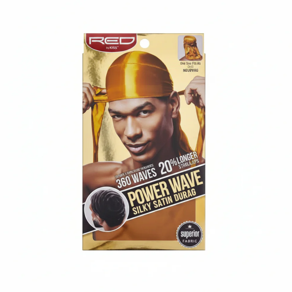 Red By Kiss Power Wave Silky Satin Durag Gold | 360 Wave Compression Cap
