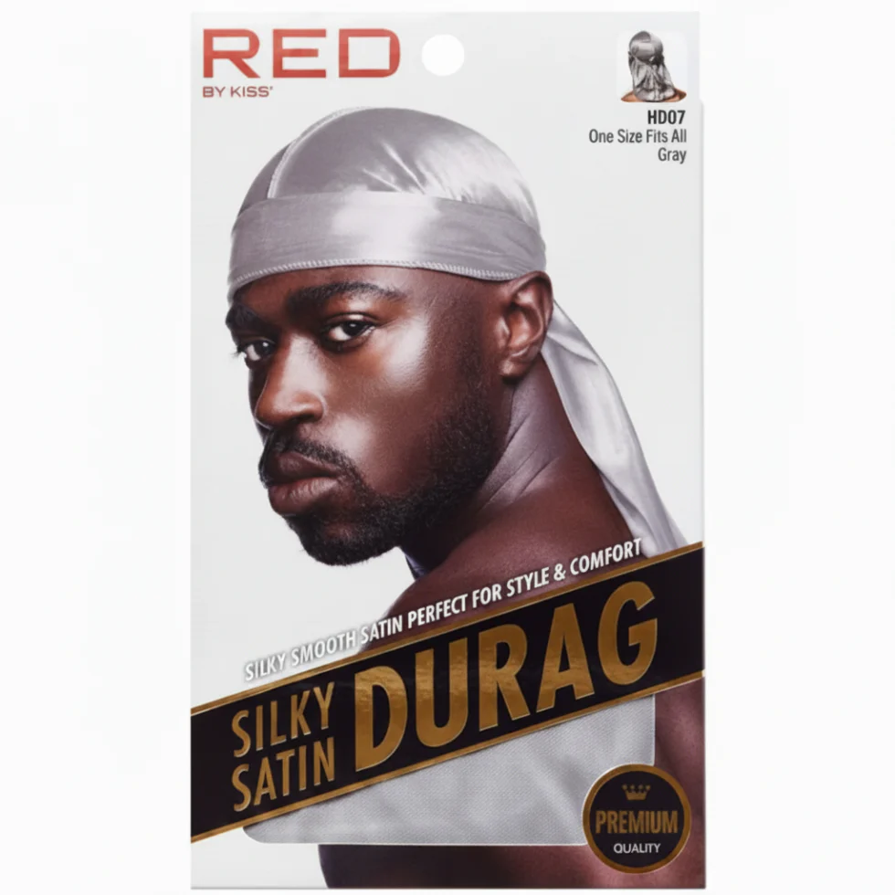 Red by Kiss Silky Satin Durag HD07 Gray | Wave Compression Durag Set