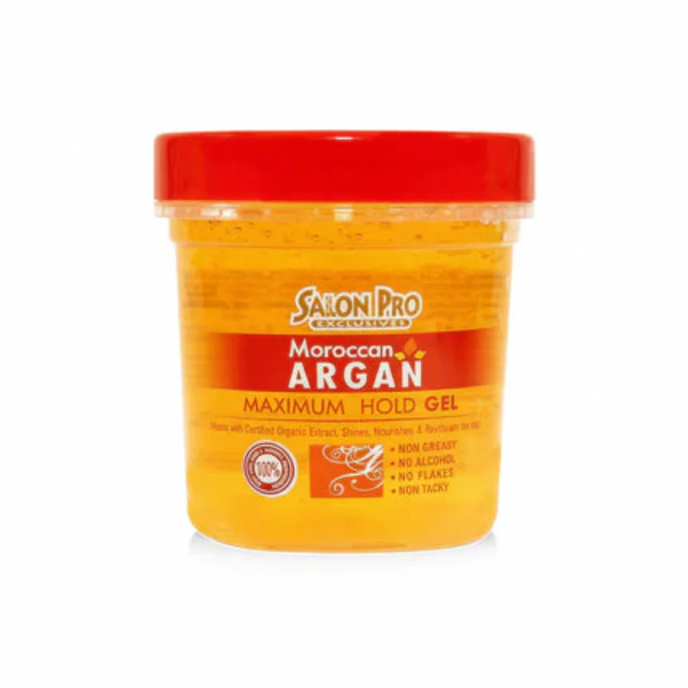 Salon Pro Moroccan Argan Maximum Hold Gel 16oz | Strong Hold Shine Styling Gel