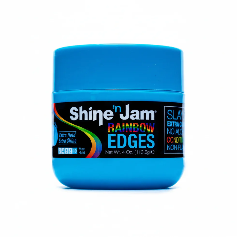 Shine ’n Jam Rainbow Edges Blueberry Blast 4oz | Extra Hold Edge Control Gel