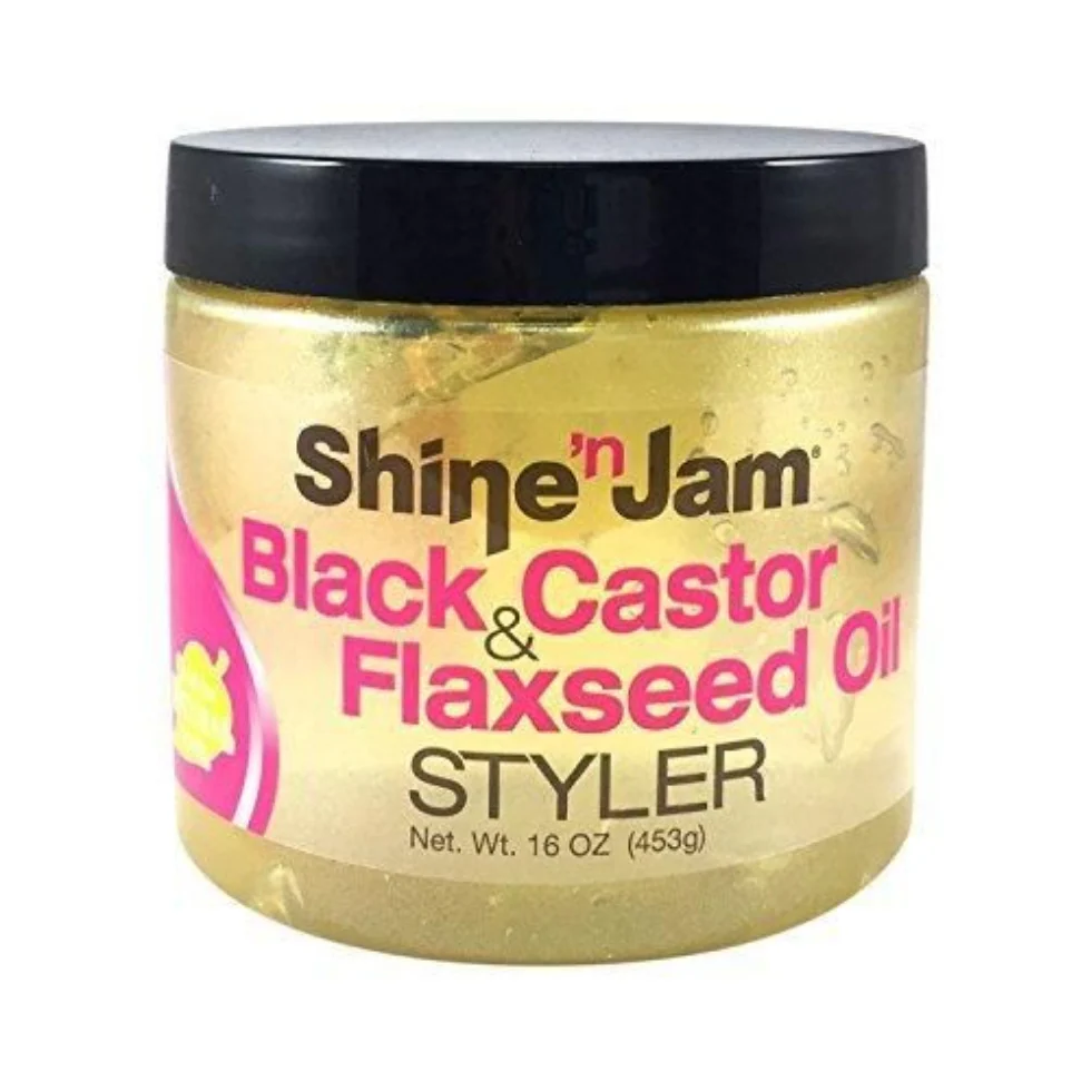 Shine ’n Jam Black Castor & Flaxseed Oil Styler 16oz | Strong Hold Styling Gel