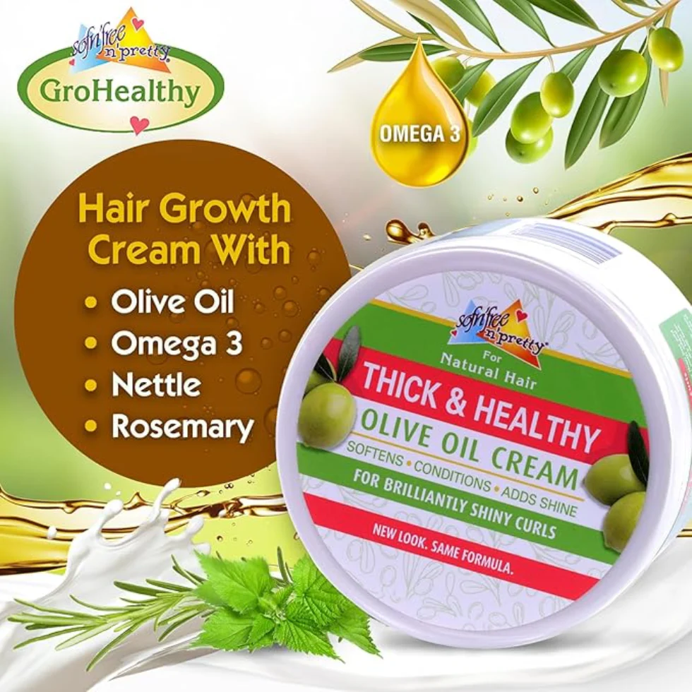 Sofn’Free N’Pretty Olive Oil Cream 8.8oz | Thick Healthy Soft Shine Hair Care - Image 4