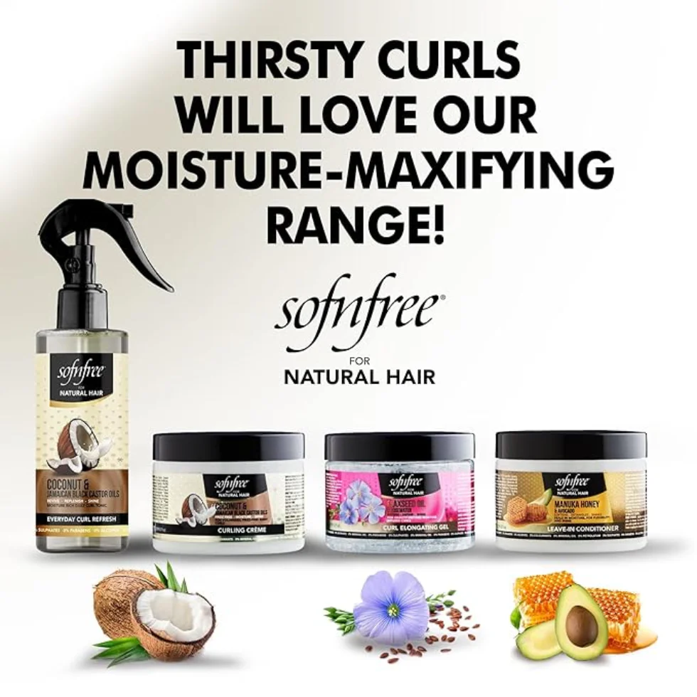 Sofnfree Flaxseed Oil & Rosewater Curl Elongating Gel 325ml | Juicy Curls - Image 2