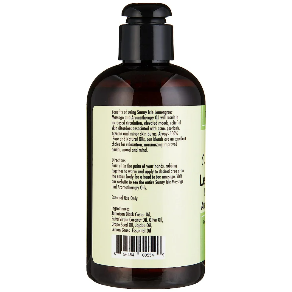 Sunny Isle Lemongrass Massage Oil 8oz | Aromatherapy Relax & Nourish - Image 2