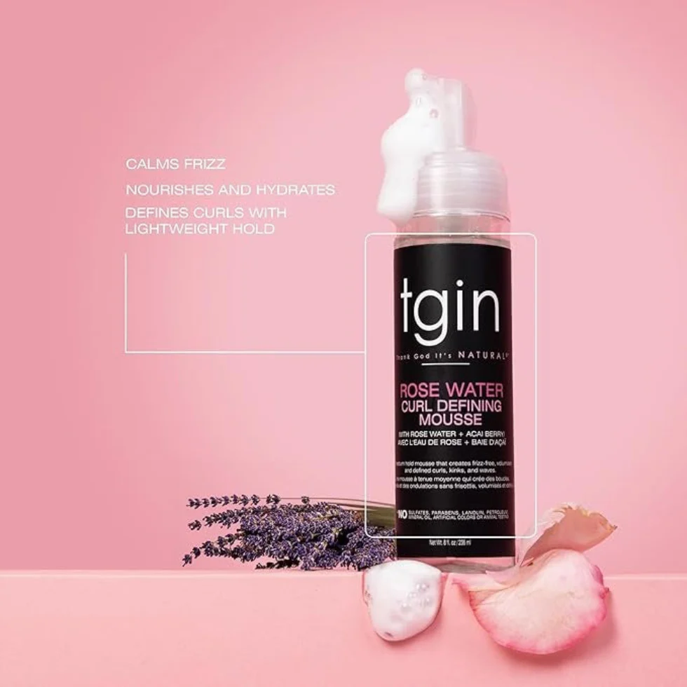 TGIN Rose Water Defining Mousse 8oz | Moisturize & Define Curly Hair - Image 2