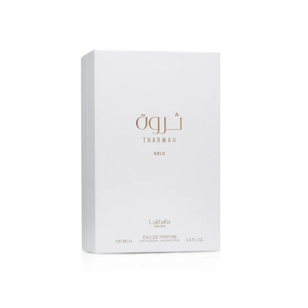 Tharwah Gold Eau de Parfum 100ml By Lattafa | Sweet Floral Unisex Perfume - Image 2
