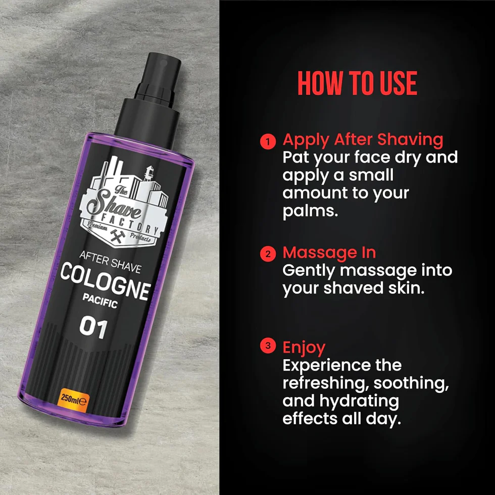 The Shave Factory After Shave Cologne Pacific 01 250ml | Fresh Cooling Scent - Image 2