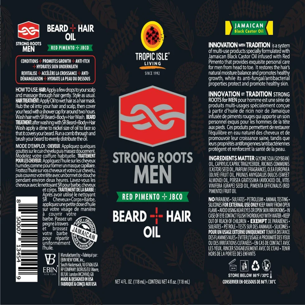 Tropic Isle Strong Roots Beard & Hair Oil 8oz | Red Pimento + JBCO Care - Image 3