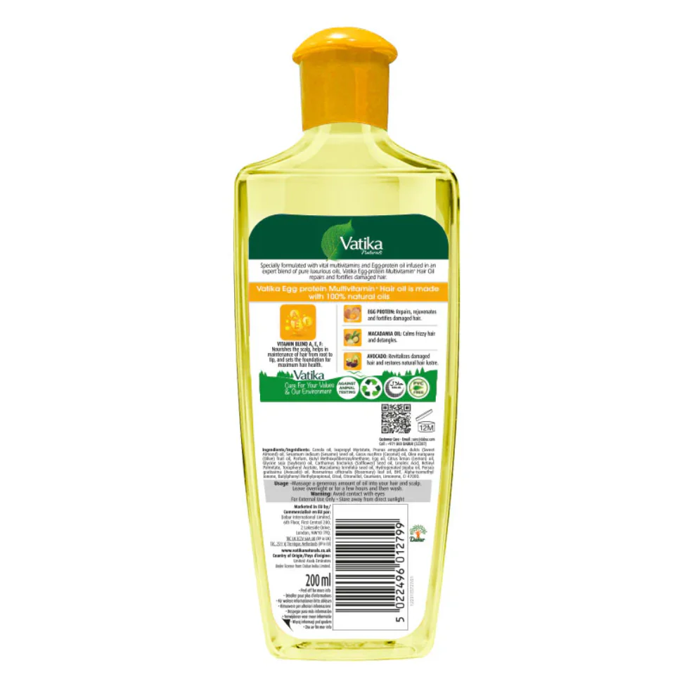 Vatika Naturals Egg-Protein Hair Oil 200ml | Strengthen, Soften &amp; Shine Hair - Image 2