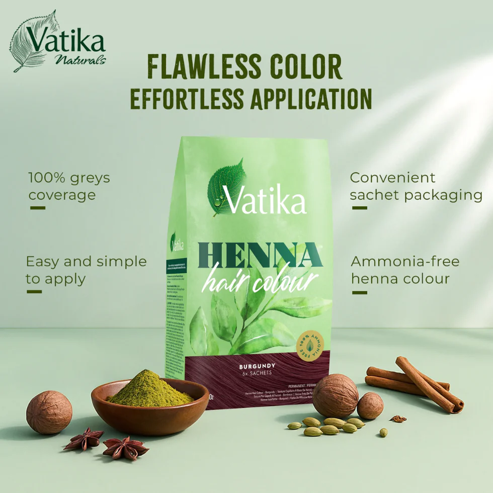 Vatika Henna Hair Colour Burgundy 60g | Grey Coverage & Shine - Image 2