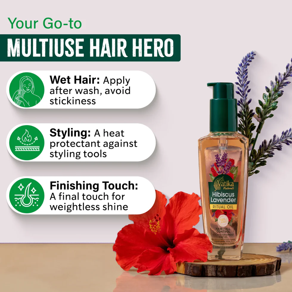 Vatika Naturals Hibiscus Lavender Hair Oil 100ml | Nourish & Strengthen Hair - Image 3