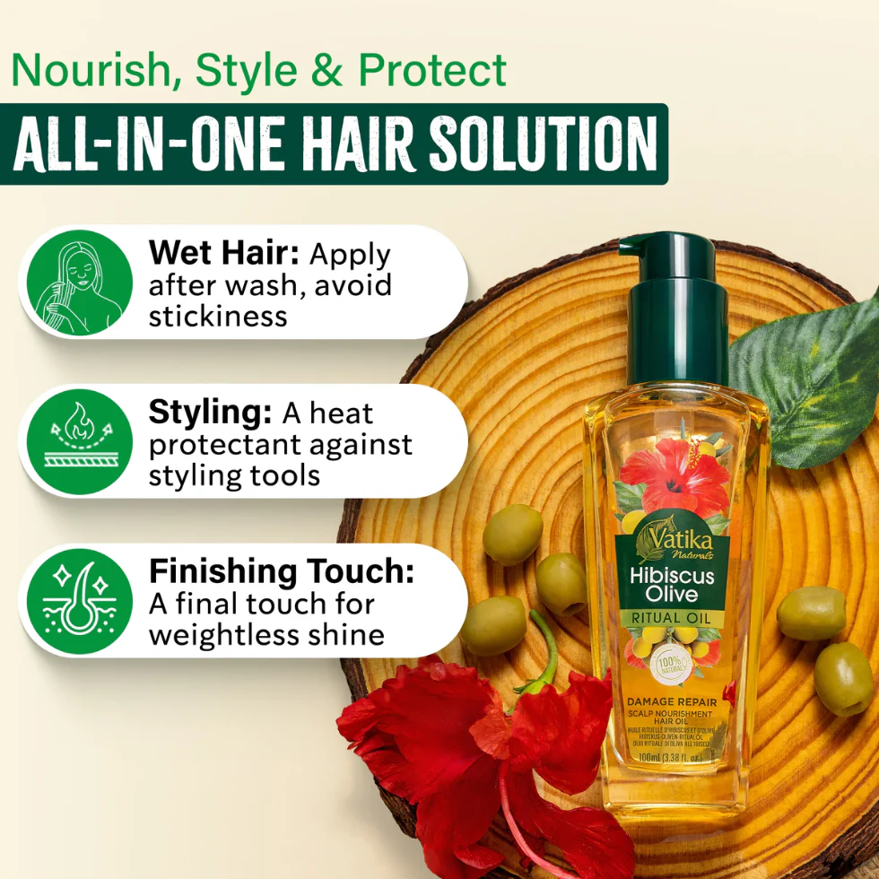 Vatika Naturals Hibiscus Olive Hair Oil 100ml | Nourish, Strengthen & Thicken Hair - Image 3