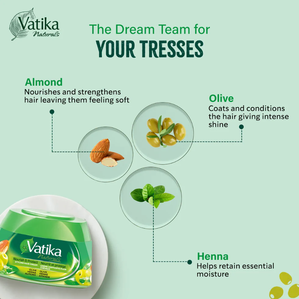 Vatika Naturals Olive Nourish & Protect Styling Hair Cream 210ml | Hydrate & Strengthen - Image 2