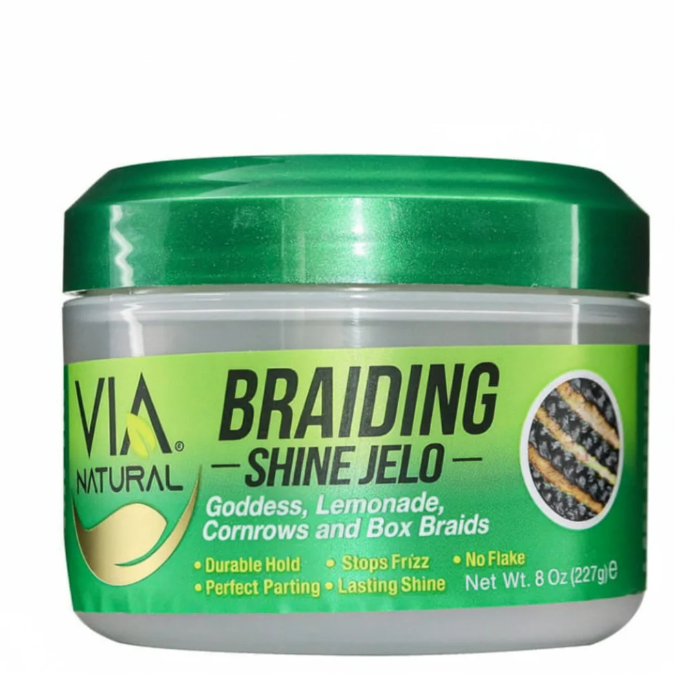 Via Natural Braiding Shine Jelo 8oz | Sleek Parts & Frizz Control Gel