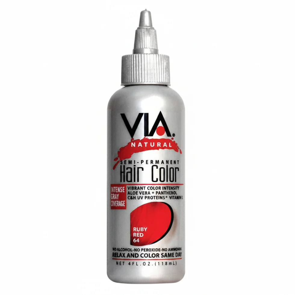 Via Natural Semi-Permanent Hair Colour Ruby Red 64 4oz | Ammonia-Free Hair Color