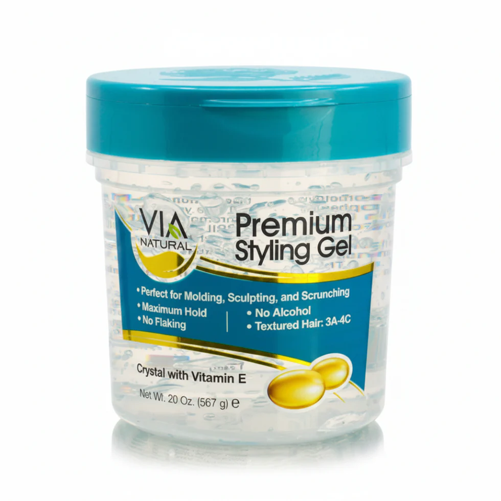 VIA Naturals Premium Styling Gel Crystal with Vitamin E 266g | Strong Hold Shine Gel