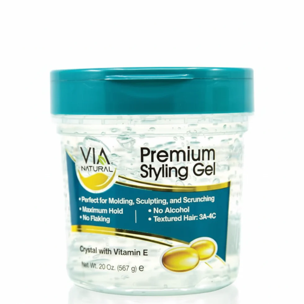 Via Natural Crystal Styling Gel 20oz | Max Hold, No Flakes with Vitamin E Hair Gel