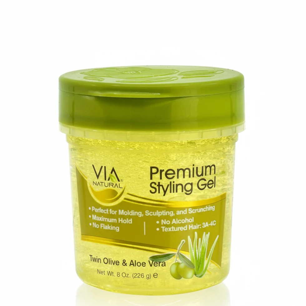 Via Naturals Styling Gel Olive & Aloe 8oz | Maximum Hold No Flakes Hair Gel