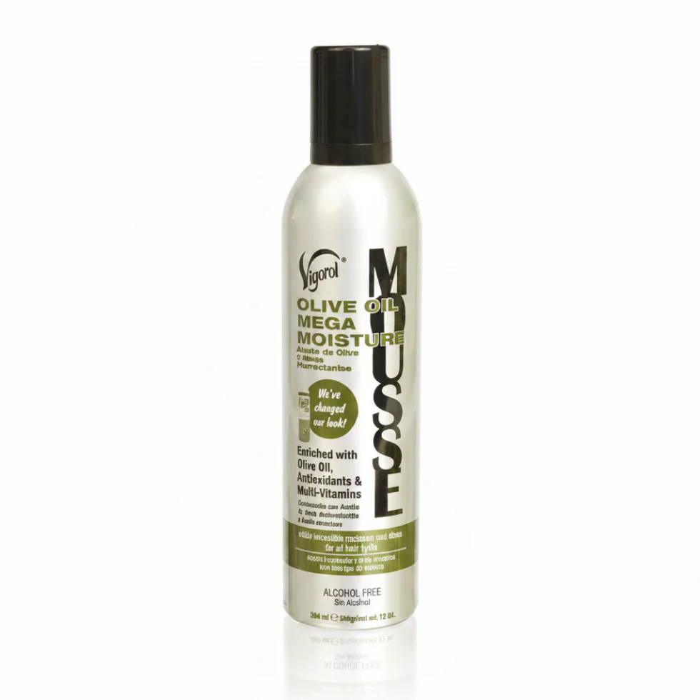 Vigorol Olive Oil Mega Moisture Mousse 12oz | Hydrating Styling Foam for Dry Hair