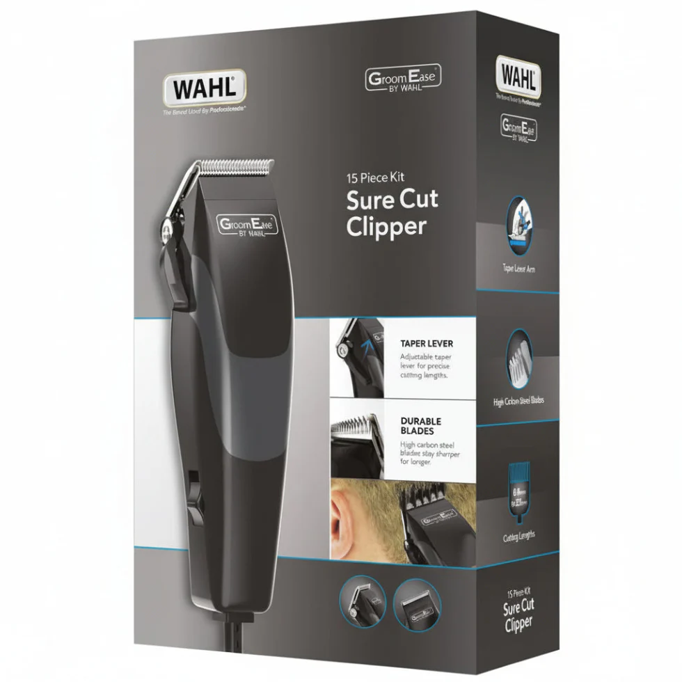 Wahl GroomEase Sure Cut Clipper 15pc Kit | Home Haircut Grooming Set - Image 2